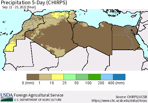 North Africa Precipitation 5-Day (CHIRPS) Thematic Map For 9/21/2022 - 9/25/2022