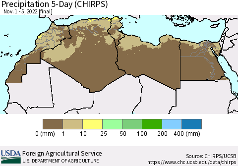 North Africa Precipitation 5-Day (CHIRPS) Thematic Map For 11/1/2022 - 11/5/2022