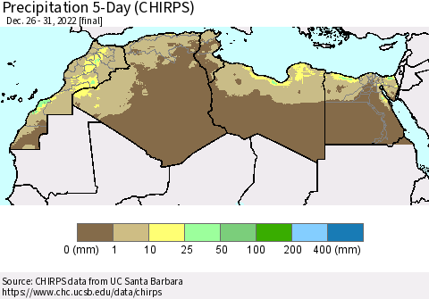 North Africa Precipitation 5-Day (CHIRPS) Thematic Map For 12/26/2022 - 12/31/2022