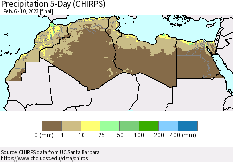 North Africa Precipitation 5-Day (CHIRPS) Thematic Map For 2/6/2023 - 2/10/2023