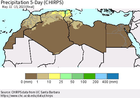 North Africa Precipitation 5-Day (CHIRPS) Thematic Map For 5/11/2023 - 5/15/2023