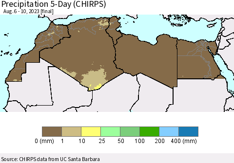 North Africa Precipitation 5-Day (CHIRPS) Thematic Map For 8/6/2023 - 8/10/2023