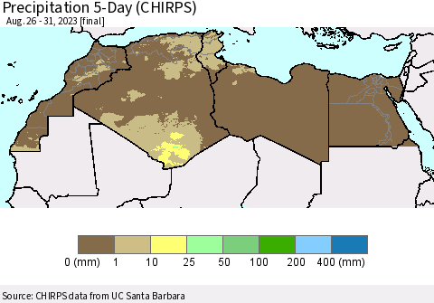 North Africa Precipitation 5-Day (CHIRPS) Thematic Map For 8/26/2023 - 8/31/2023