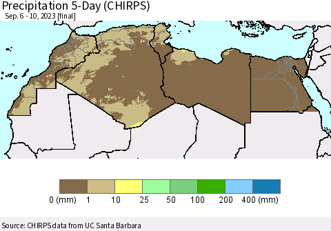 North Africa Precipitation 5-Day (CHIRPS) Thematic Map For 9/6/2023 - 9/10/2023