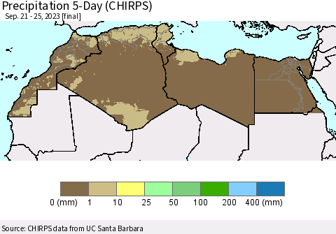 North Africa Precipitation 5-Day (CHIRPS) Thematic Map For 9/21/2023 - 9/25/2023