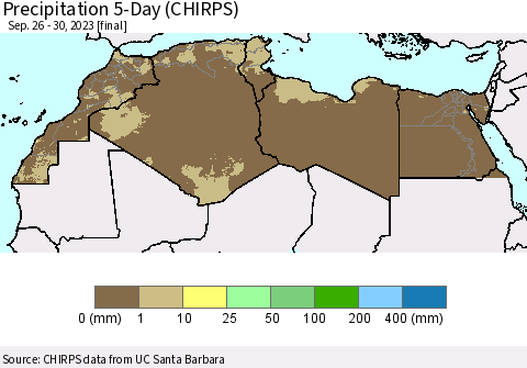 North Africa Precipitation 5-Day (CHIRPS) Thematic Map For 9/26/2023 - 9/30/2023