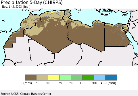 North Africa Precipitation 5-Day (CHIRPS) Thematic Map For 11/1/2023 - 11/5/2023