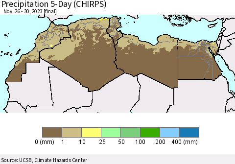 North Africa Precipitation 5-Day (CHIRPS) Thematic Map For 11/26/2023 - 11/30/2023