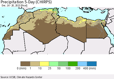 North Africa Precipitation 5-Day (CHIRPS) Thematic Map For 12/16/2023 - 12/20/2023