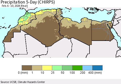 North Africa Precipitation 5-Day (CHIRPS) Thematic Map For 2/6/2024 - 2/10/2024