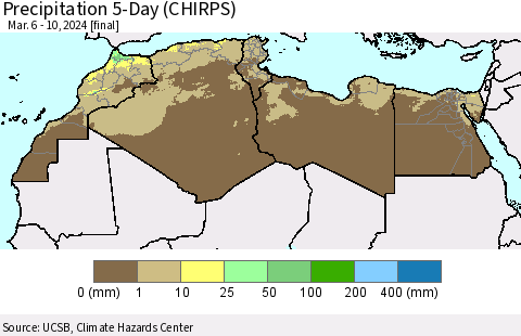 North Africa Precipitation 5-Day (CHIRPS) Thematic Map For 3/6/2024 - 3/10/2024