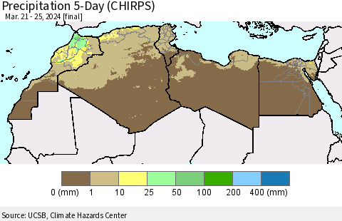 North Africa Precipitation 5-Day (CHIRPS) Thematic Map For 3/21/2024 - 3/25/2024