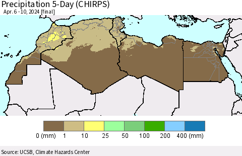 North Africa Precipitation 5-Day (CHIRPS) Thematic Map For 4/6/2024 - 4/10/2024