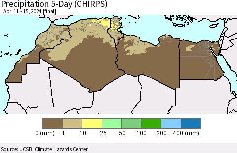 North Africa Precipitation 5-Day (CHIRPS) Thematic Map For 4/11/2024 - 4/15/2024