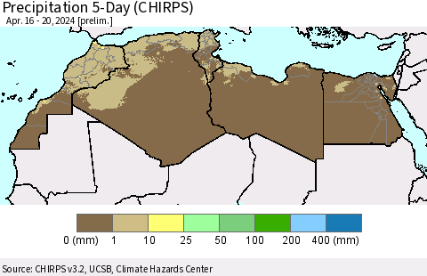 North Africa Precipitation 5-Day (CHIRPS) Thematic Map For 4/16/2024 - 4/20/2024