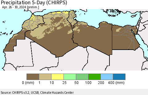 North Africa Precipitation 5-Day (CHIRPS) Thematic Map For 4/26/2024 - 4/30/2024