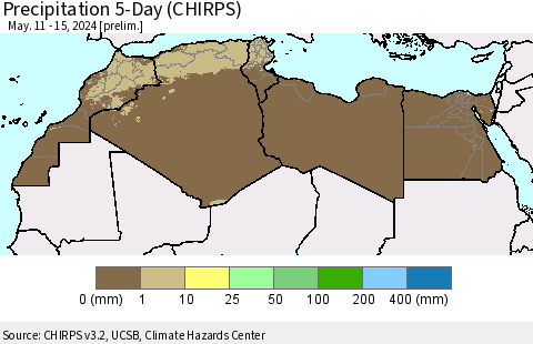 North Africa Precipitation 5-Day (CHIRPS) Thematic Map For 5/11/2024 - 5/15/2024