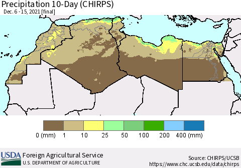 North Africa Precipitation 10-Day (CHIRPS) Thematic Map For 12/6/2021 - 12/15/2021