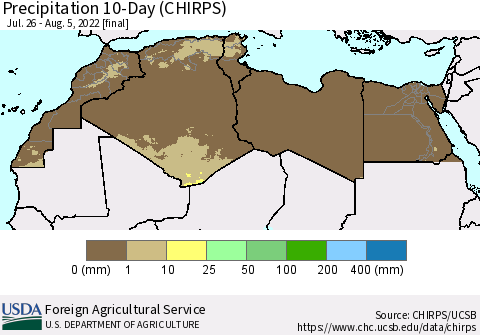 North Africa Precipitation 10-Day (CHIRPS) Thematic Map For 7/26/2022 - 8/5/2022