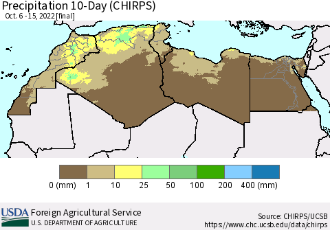 North Africa Precipitation 10-Day (CHIRPS) Thematic Map For 10/6/2022 - 10/15/2022