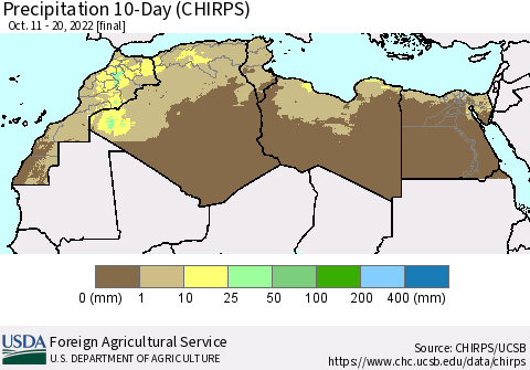North Africa Precipitation 10-Day (CHIRPS) Thematic Map For 10/11/2022 - 10/20/2022