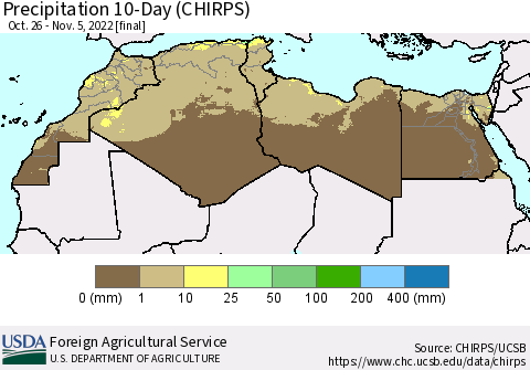 North Africa Precipitation 10-Day (CHIRPS) Thematic Map For 10/26/2022 - 11/5/2022
