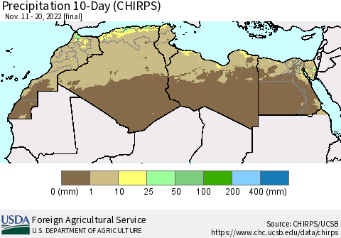 North Africa Precipitation 10-Day (CHIRPS) Thematic Map For 11/11/2022 - 11/20/2022