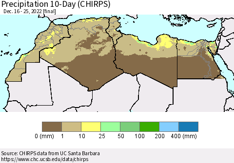 North Africa Precipitation 10-Day (CHIRPS) Thematic Map For 12/16/2022 - 12/25/2022