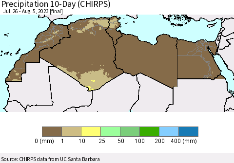 North Africa Precipitation 10-Day (CHIRPS) Thematic Map For 7/26/2023 - 8/5/2023