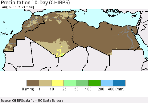 North Africa Precipitation 10-Day (CHIRPS) Thematic Map For 8/6/2023 - 8/15/2023