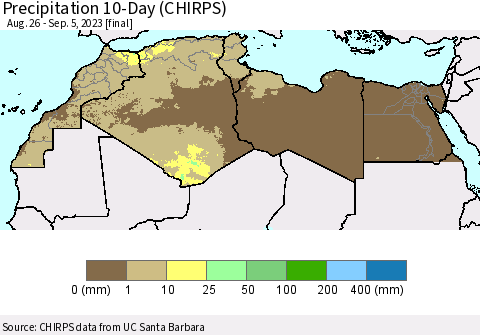 North Africa Precipitation 10-Day (CHIRPS) Thematic Map For 8/26/2023 - 9/5/2023