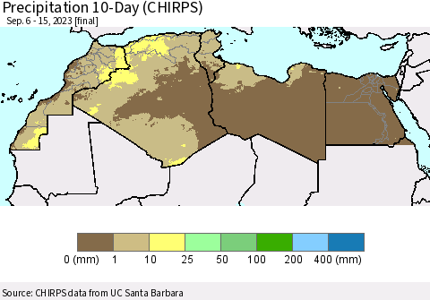 North Africa Precipitation 10-Day (CHIRPS) Thematic Map For 9/6/2023 - 9/15/2023