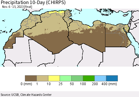 North Africa Precipitation 10-Day (CHIRPS) Thematic Map For 11/6/2023 - 11/15/2023
