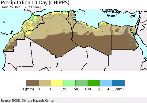 North Africa Precipitation 10-Day (CHIRPS) Thematic Map For 11/26/2023 - 12/5/2023
