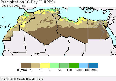 North Africa Precipitation 10-Day (CHIRPS) Thematic Map For 12/1/2023 - 12/10/2023
