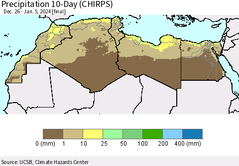 North Africa Precipitation 10-Day (CHIRPS) Thematic Map For 12/26/2023 - 1/5/2024