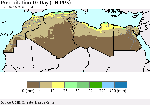 North Africa Precipitation 10-Day (CHIRPS) Thematic Map For 1/6/2024 - 1/15/2024