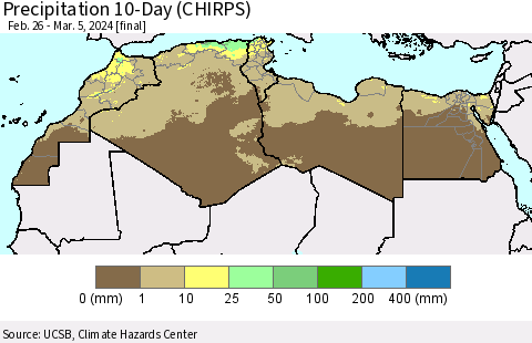 North Africa Precipitation 10-Day (CHIRPS) Thematic Map For 2/26/2024 - 3/5/2024