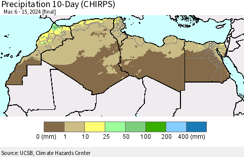 North Africa Precipitation 10-Day (CHIRPS) Thematic Map For 3/6/2024 - 3/15/2024