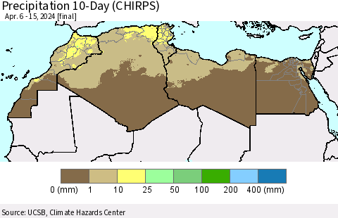 North Africa Precipitation 10-Day (CHIRPS) Thematic Map For 4/6/2024 - 4/15/2024
