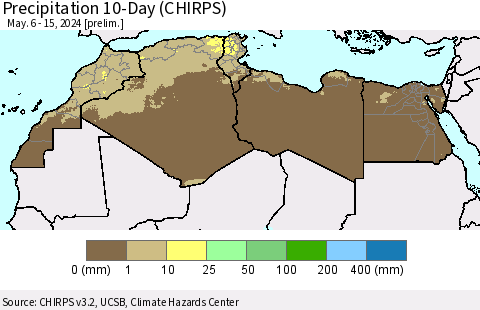 North Africa Precipitation 10-Day (CHIRPS) Thematic Map For 5/6/2024 - 5/15/2024