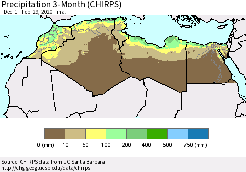 North Africa Precipitation 3-Month (CHIRPS) Thematic Map For 12/1/2019 - 2/29/2020