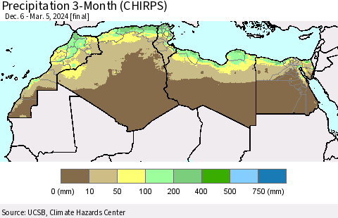 North Africa Precipitation 3-Month (CHIRPS) Thematic Map For 12/6/2023 - 3/5/2024
