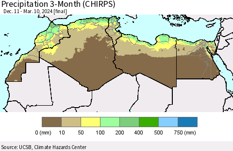 North Africa Precipitation 3-Month (CHIRPS) Thematic Map For 12/11/2023 - 3/10/2024