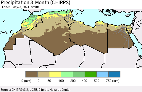 North Africa Precipitation 3-Month (CHIRPS) Thematic Map For 2/6/2024 - 5/5/2024