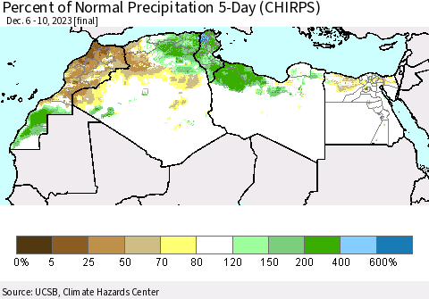 North Africa Percent of Normal Precipitation 5-Day (CHIRPS) Thematic Map For 12/6/2023 - 12/10/2023