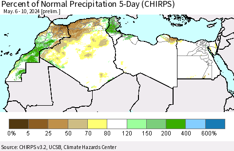 North Africa Percent of Normal Precipitation 5-Day (CHIRPS) Thematic Map For 5/6/2024 - 5/10/2024