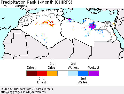 North Africa Precipitation Rank since 1981, 1-Month (CHIRPS) Thematic Map For 12/1/2019 - 12/31/2019