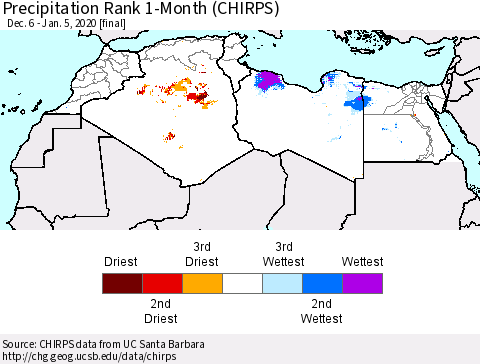North Africa Precipitation Rank since 1981, 1-Month (CHIRPS) Thematic Map For 12/6/2019 - 1/5/2020