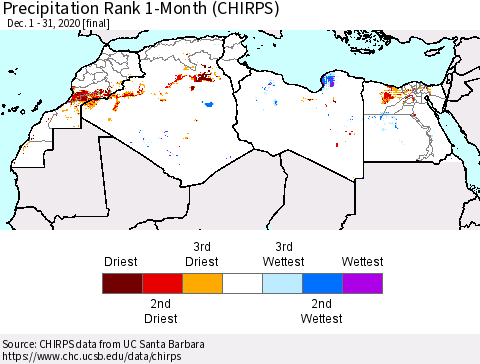 North Africa Precipitation Rank since 1981, 1-Month (CHIRPS) Thematic Map For 12/1/2020 - 12/31/2020